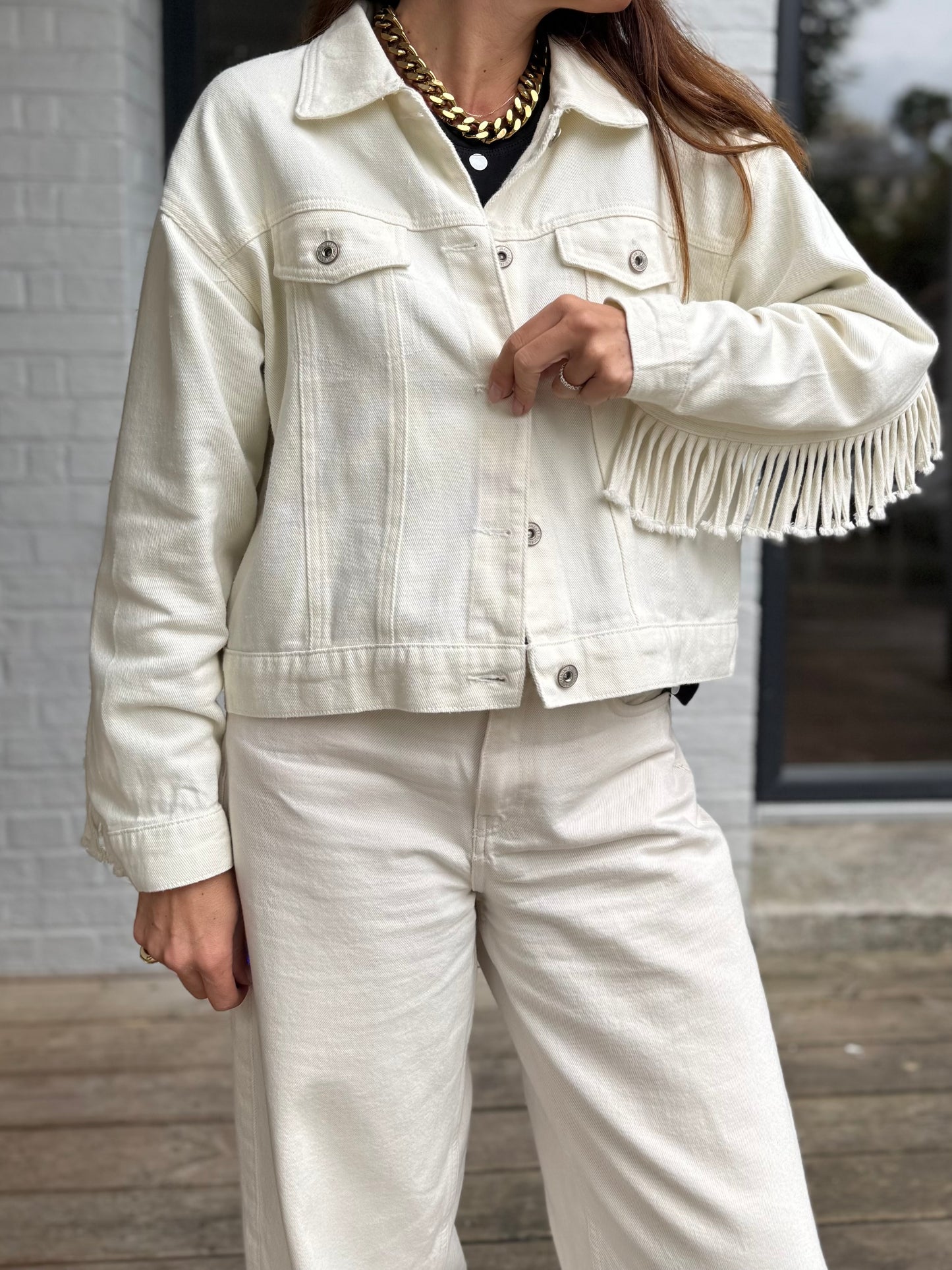 Veste LUCKY écru à franges