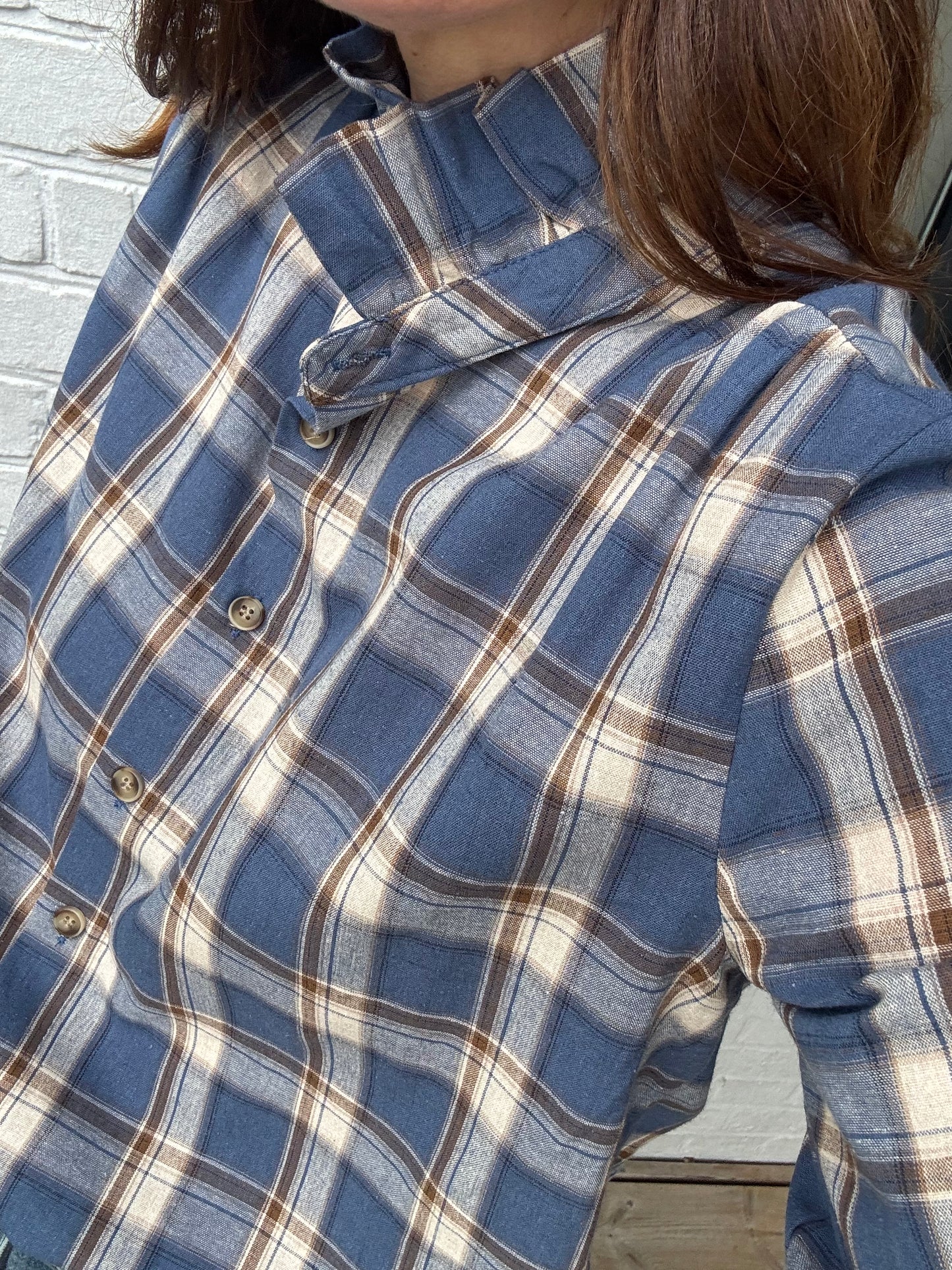 Blouse BRUNE carreaux bleus