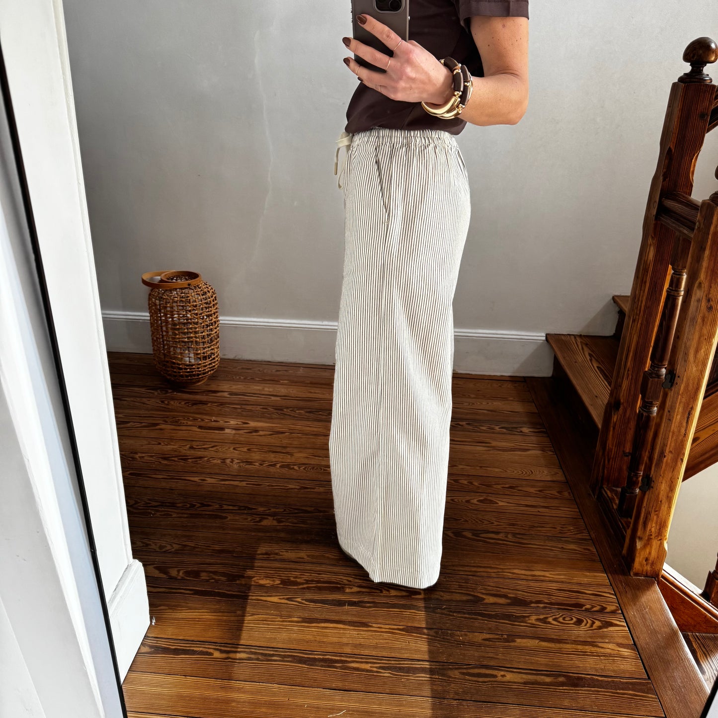Pantalon MAX rayé taupe