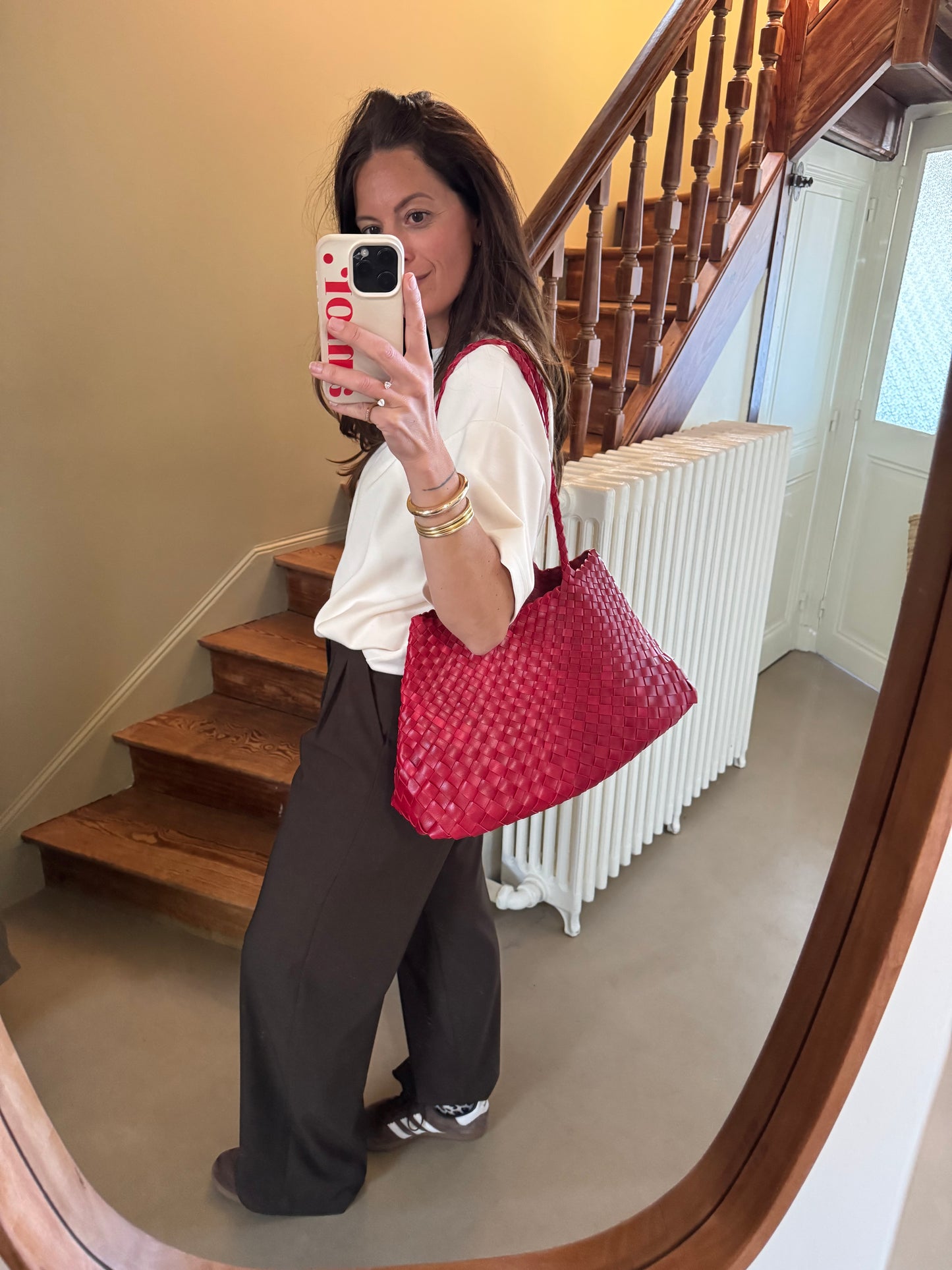 Sac BOBBY grand modèle tressé rouge