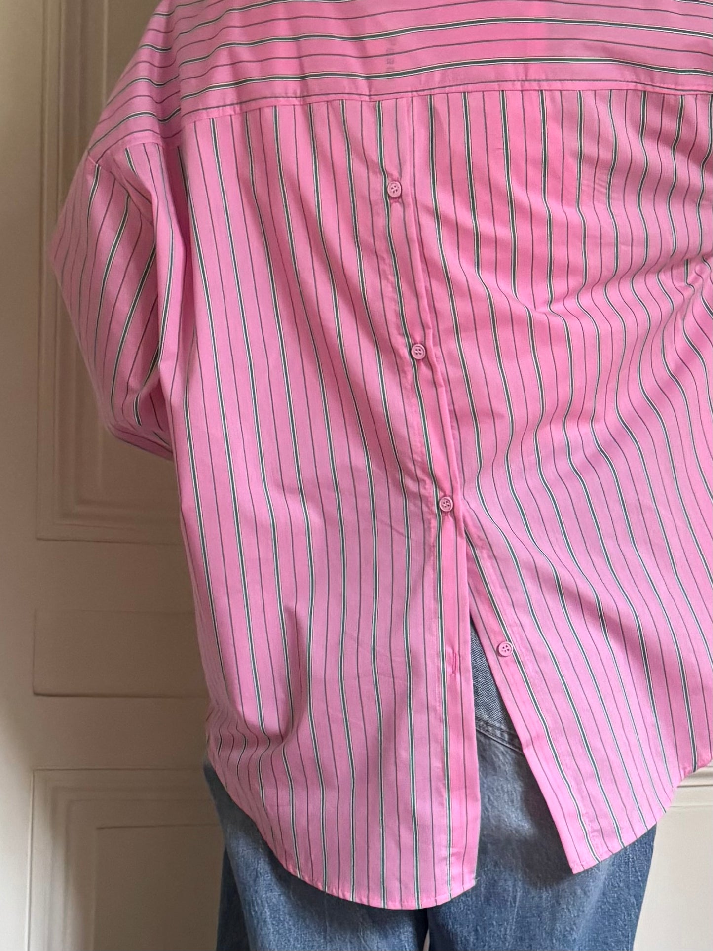 Chemise SMILEY rayée rose/vert