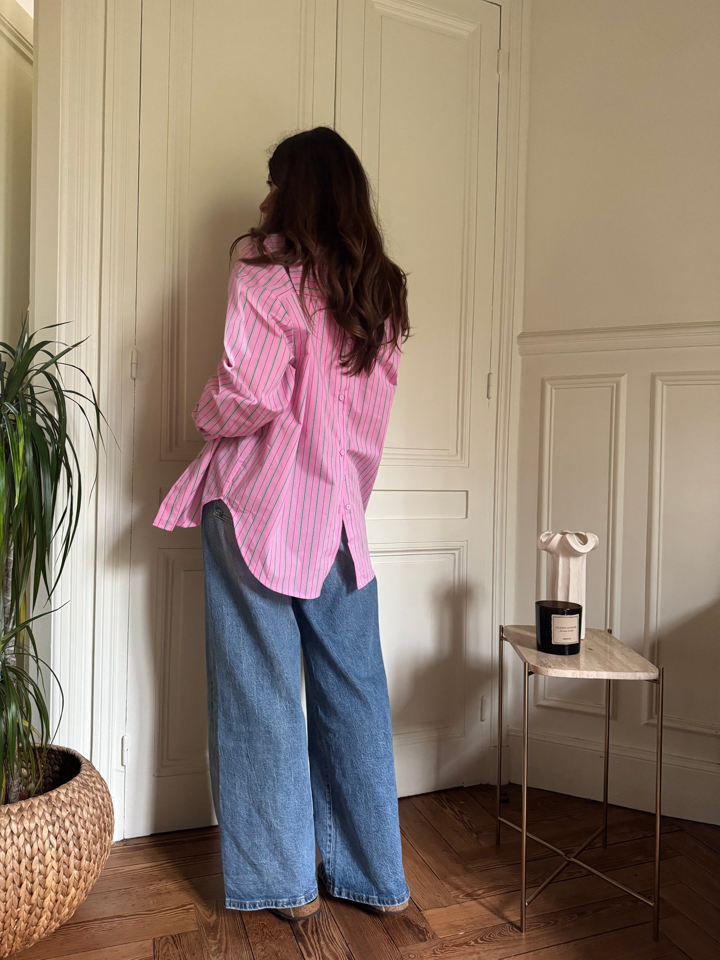 Chemise SMILEY rayée rose/vert