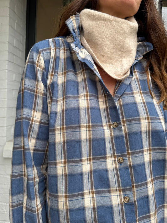 Blouse BRUNE carreaux bleus