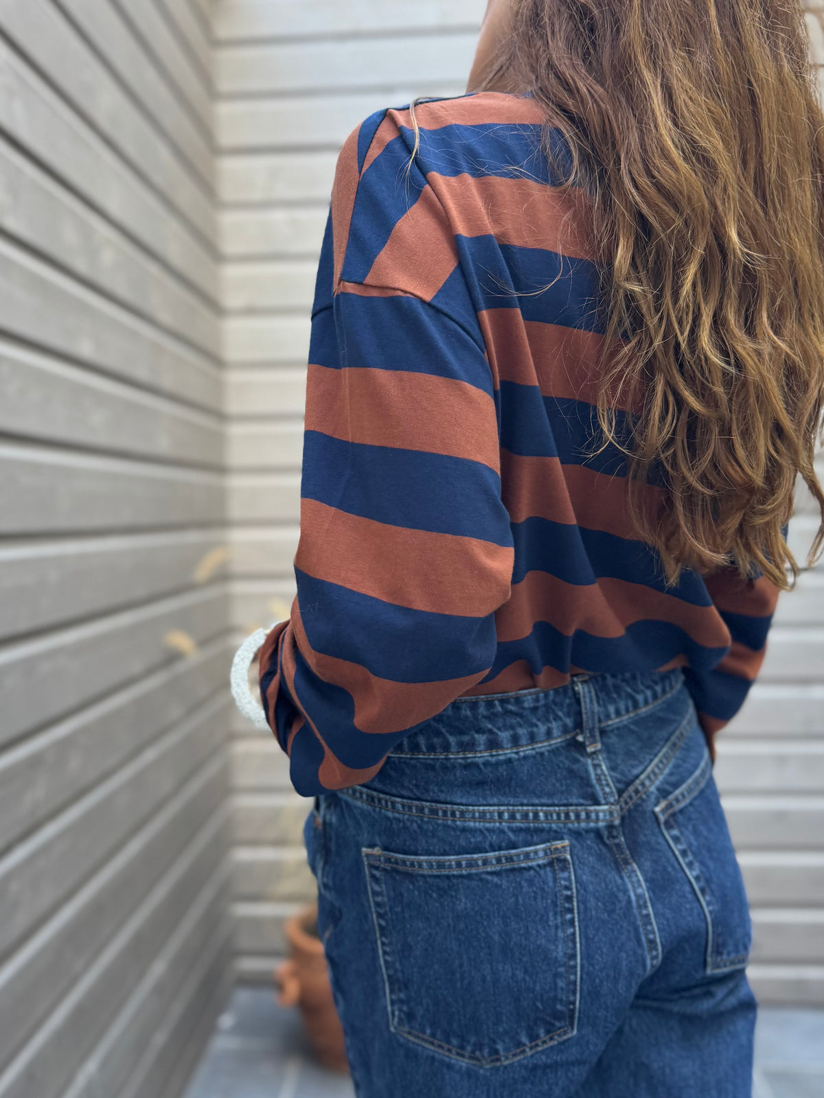 T-shirt PAOLO rayé marine/marron