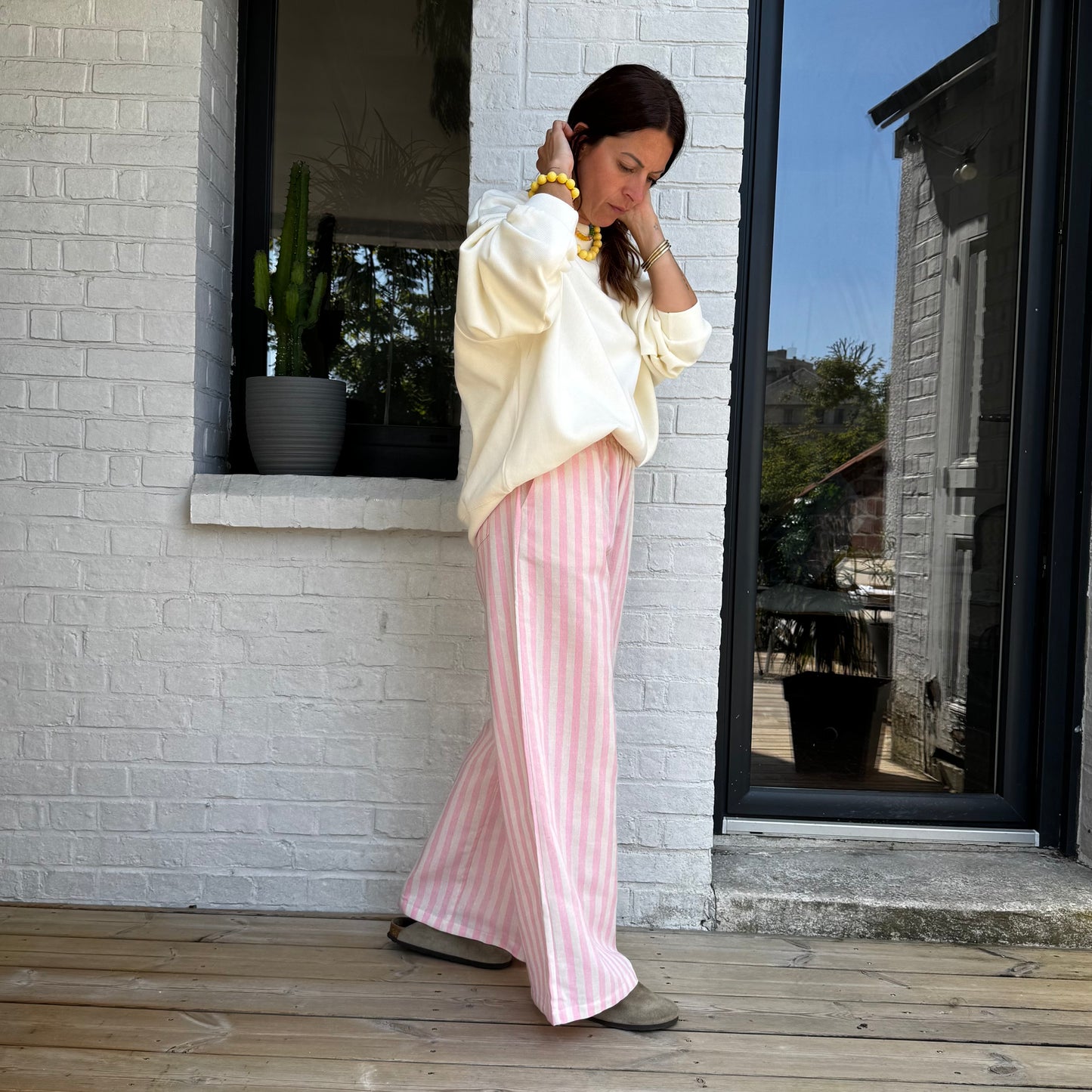 Pantalon SUMMER rayé rose