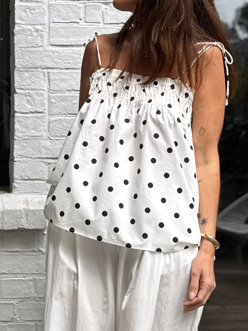 Top FELICITA blanc à pois
