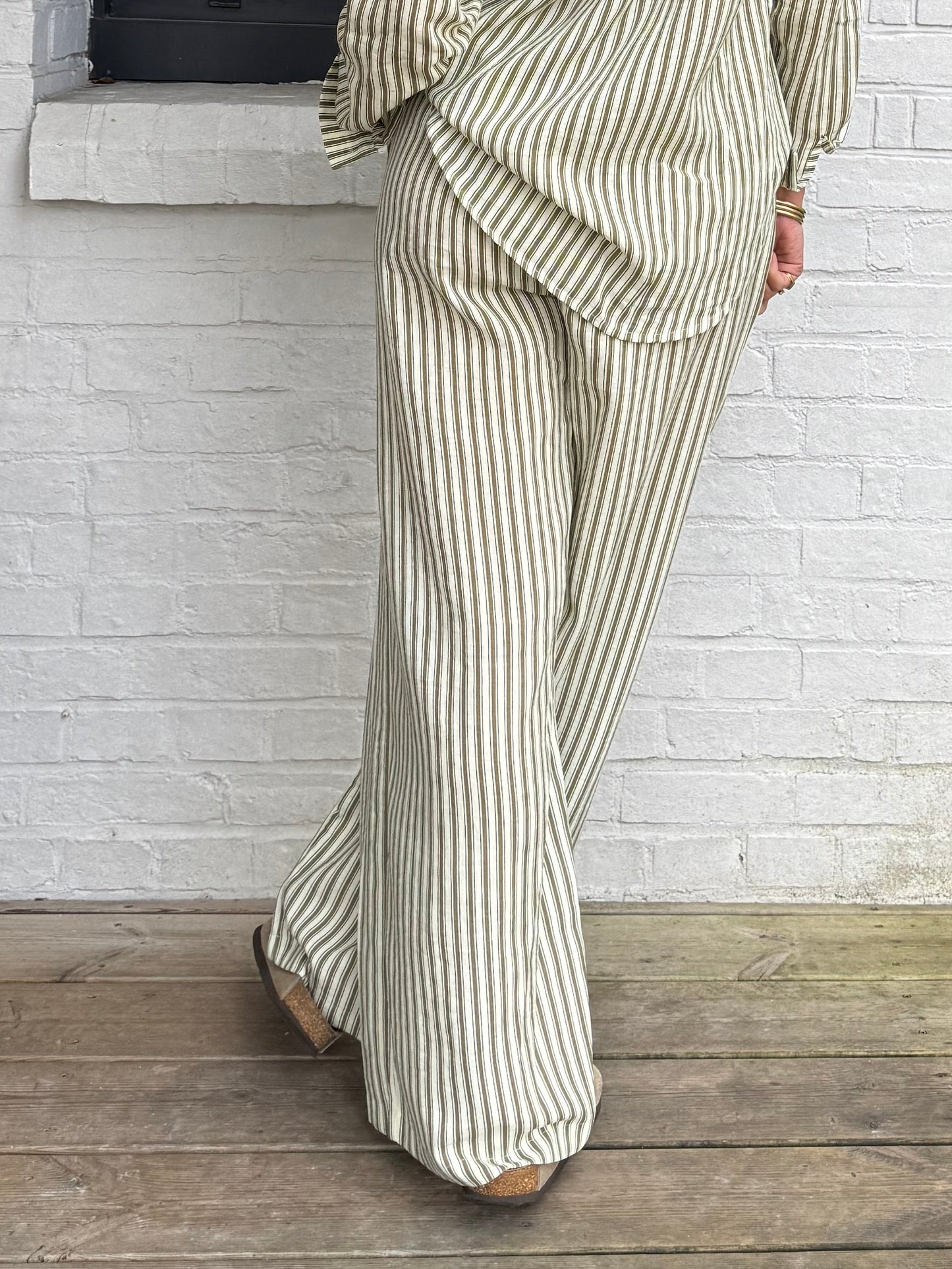 Pantalon VIVIEN rayé kaki