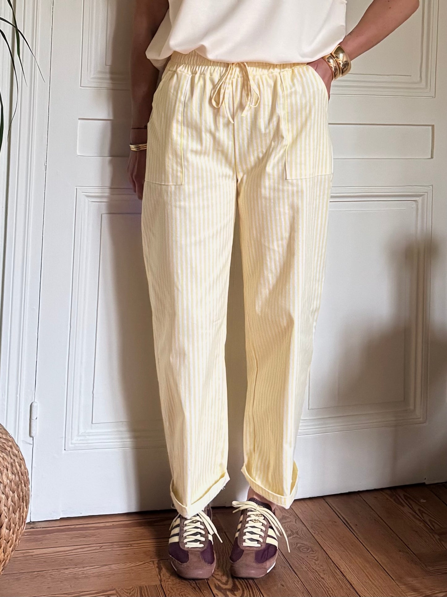 Pantalon SACHA rayé jaune