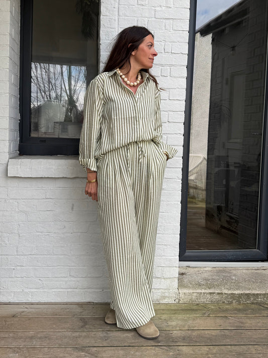 Pantalon VIVIEN rayé kaki