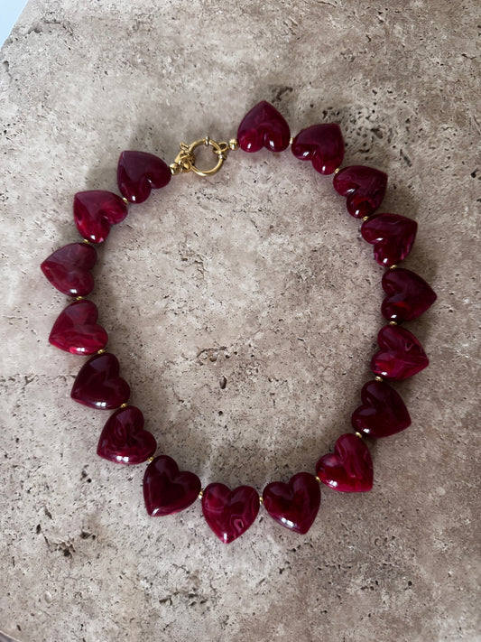 Collier HEART bordeaux
