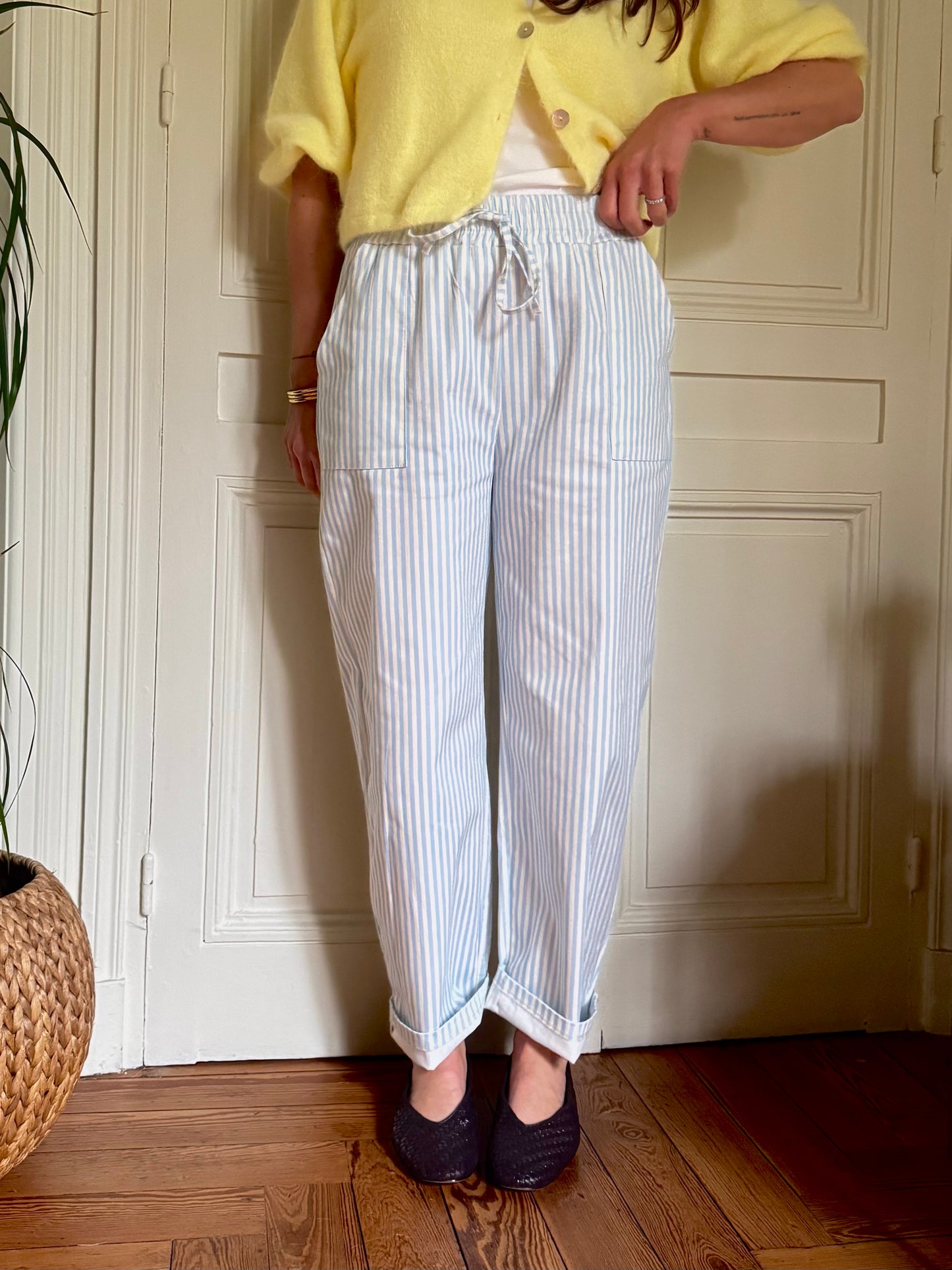 Pantalon SACHA rayé bleu