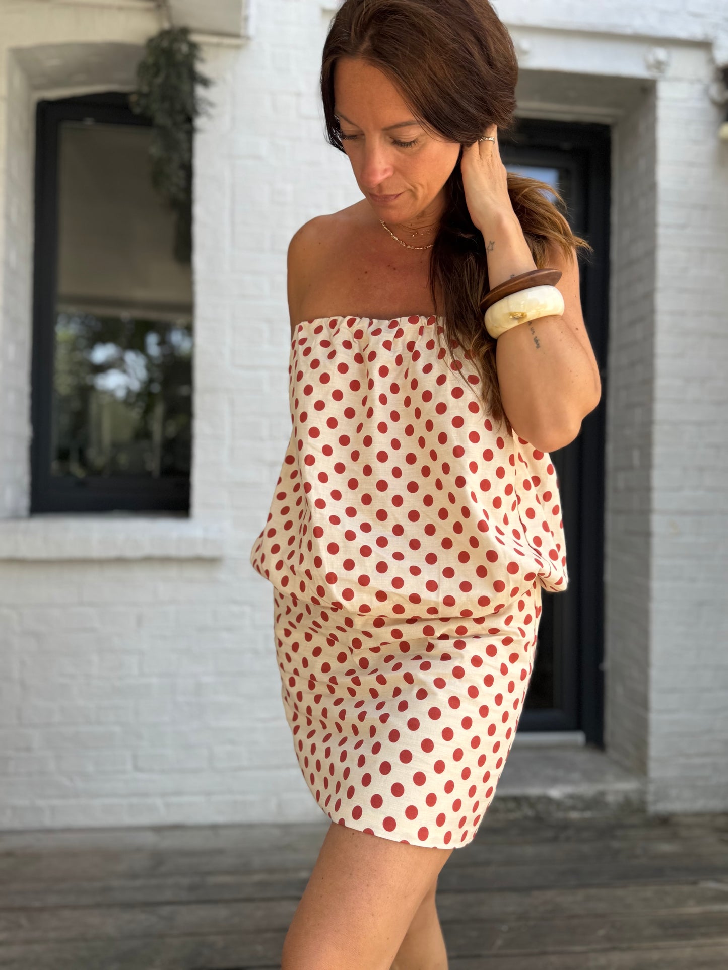 Robe ORNELLA écru à pois