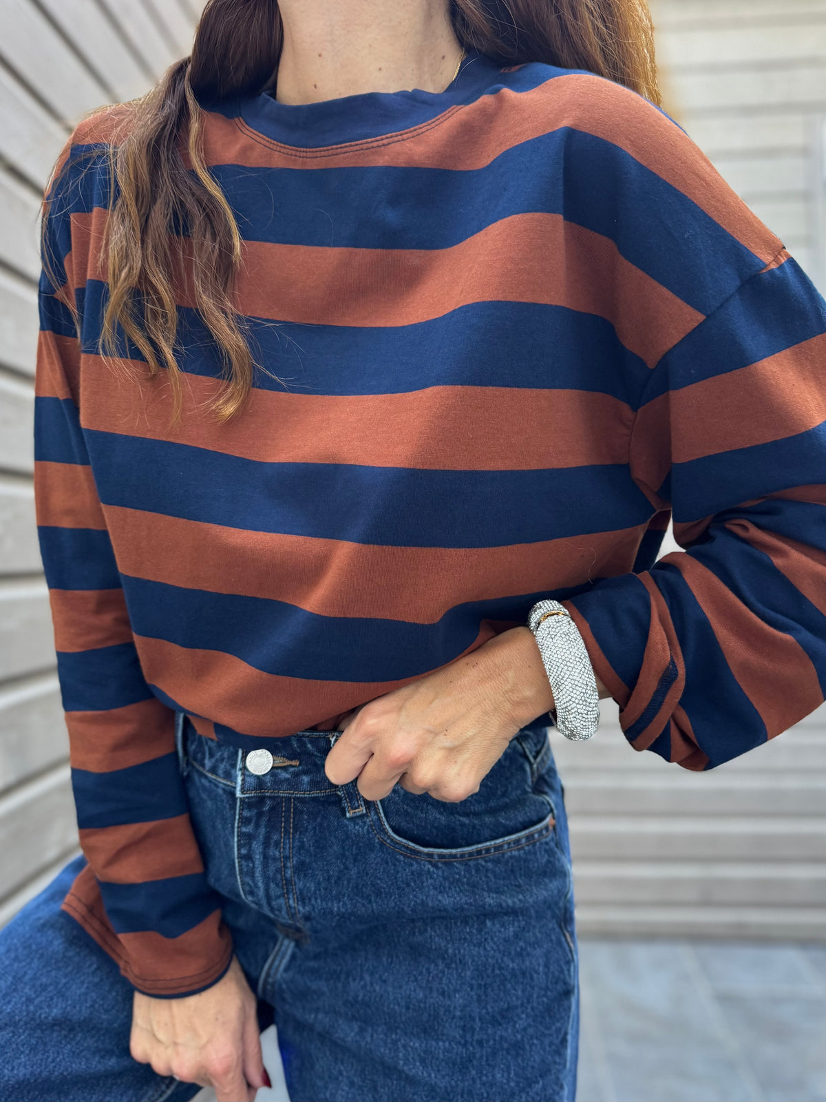 T-shirt PAOLO rayé marine/marron