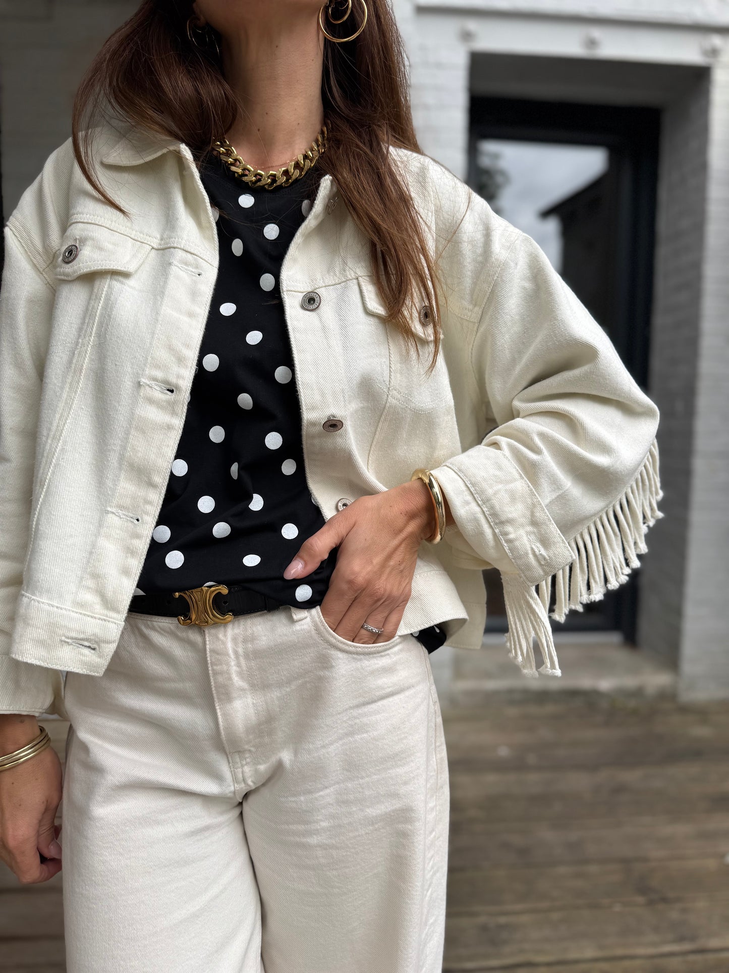 Veste LUCKY écru à franges
