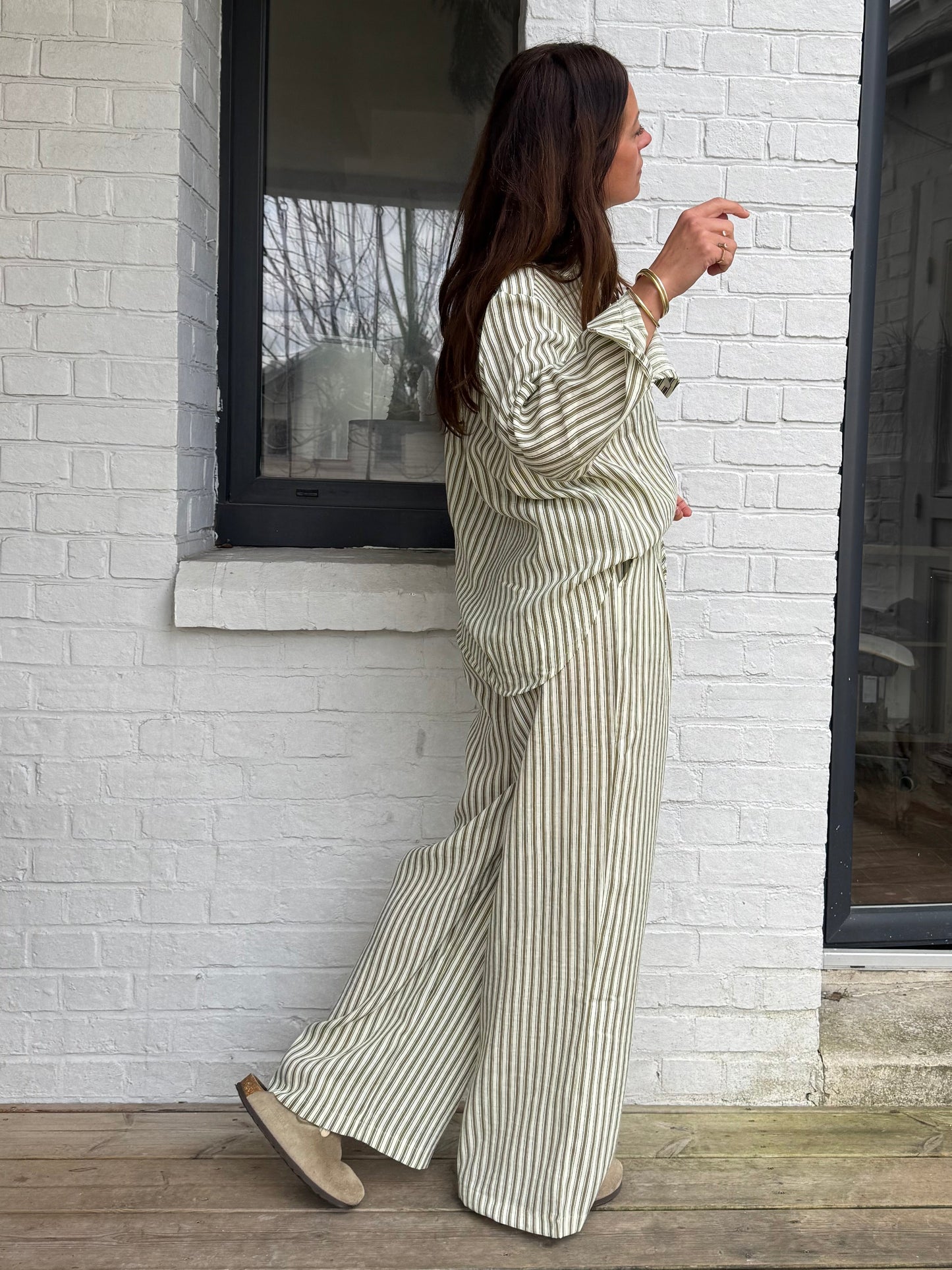 Pantalon VIVIEN rayé kaki