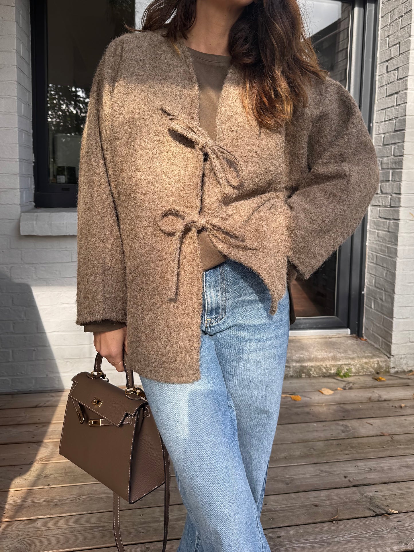 Veste CALISTE taupe à noeuds