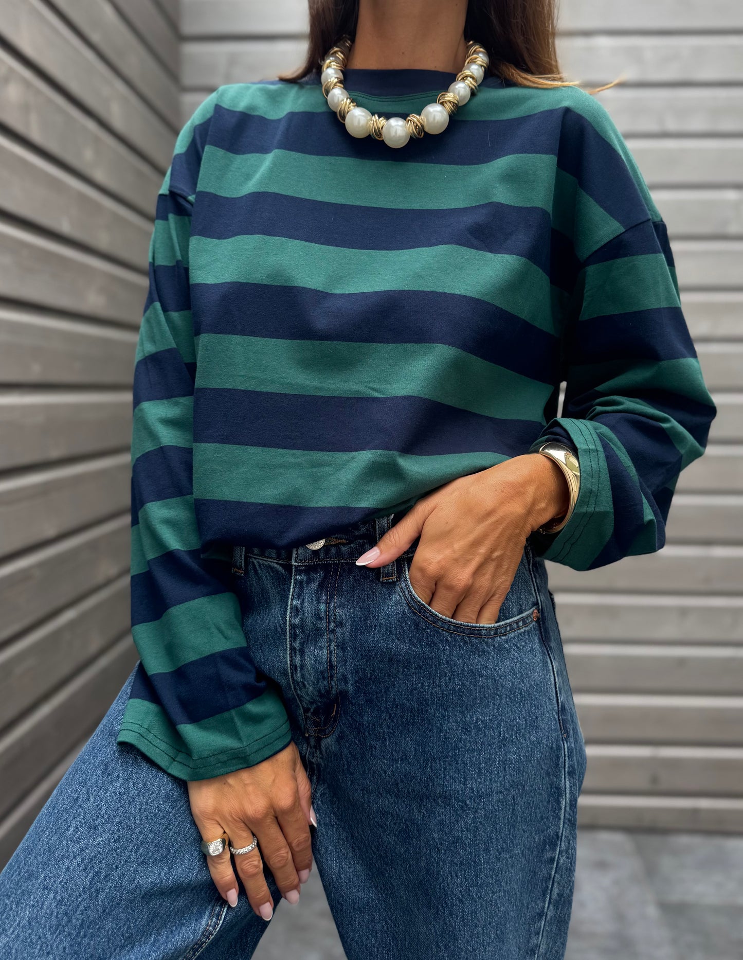 T-shirt PAOLO rayé marine/vert