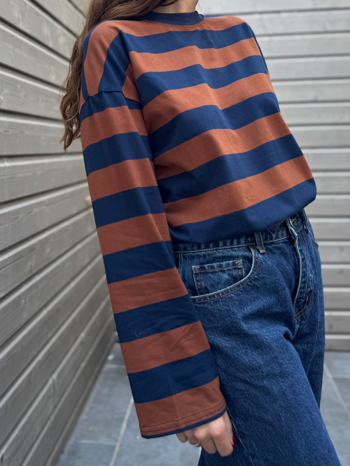 T-shirt PAOLO rayé marine/marron
