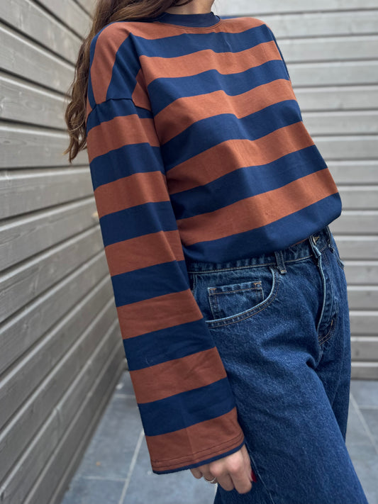 T-shirt PAOLO rayé marine/marron