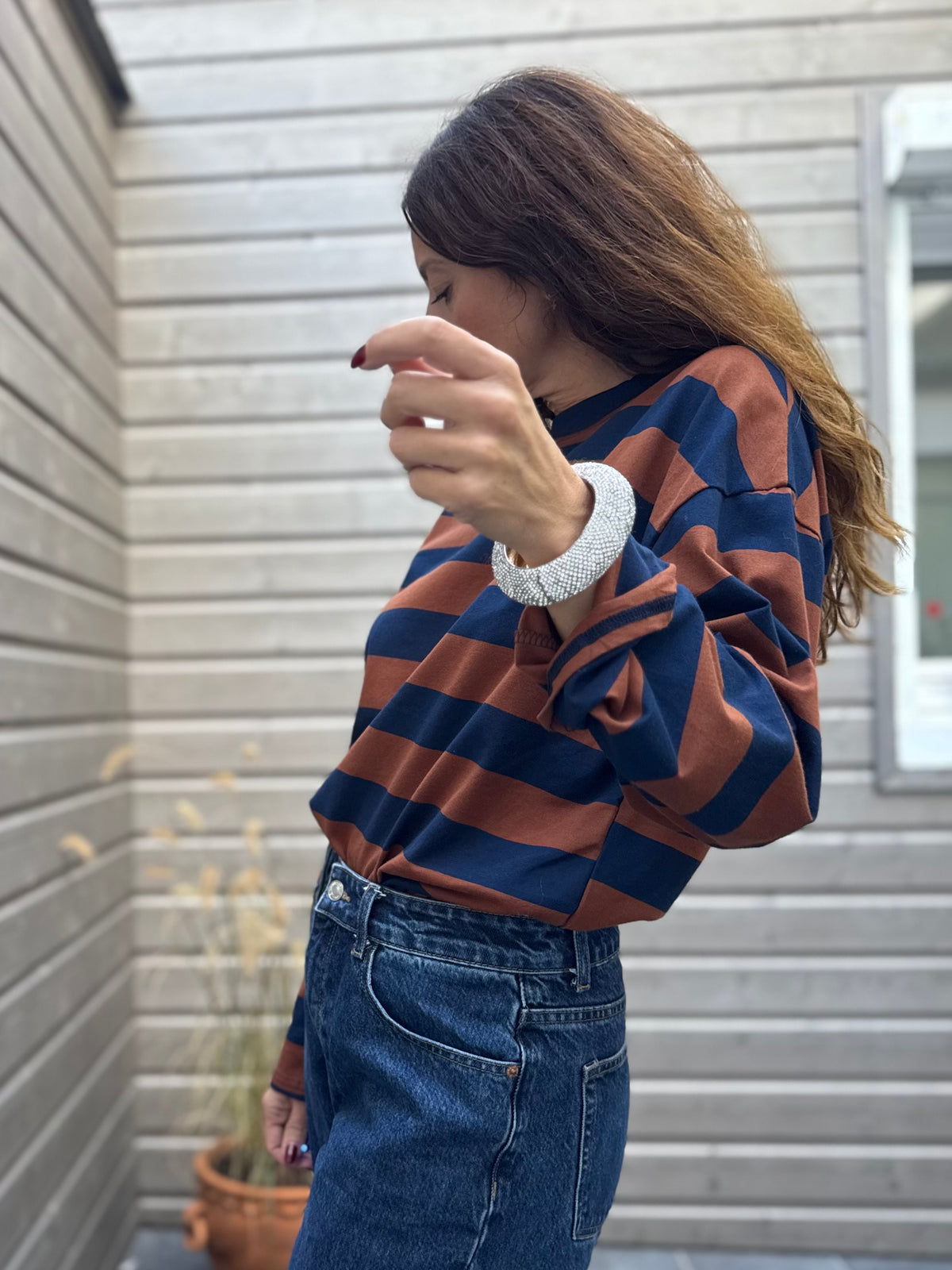 T-shirt PAOLO rayé marine/marron