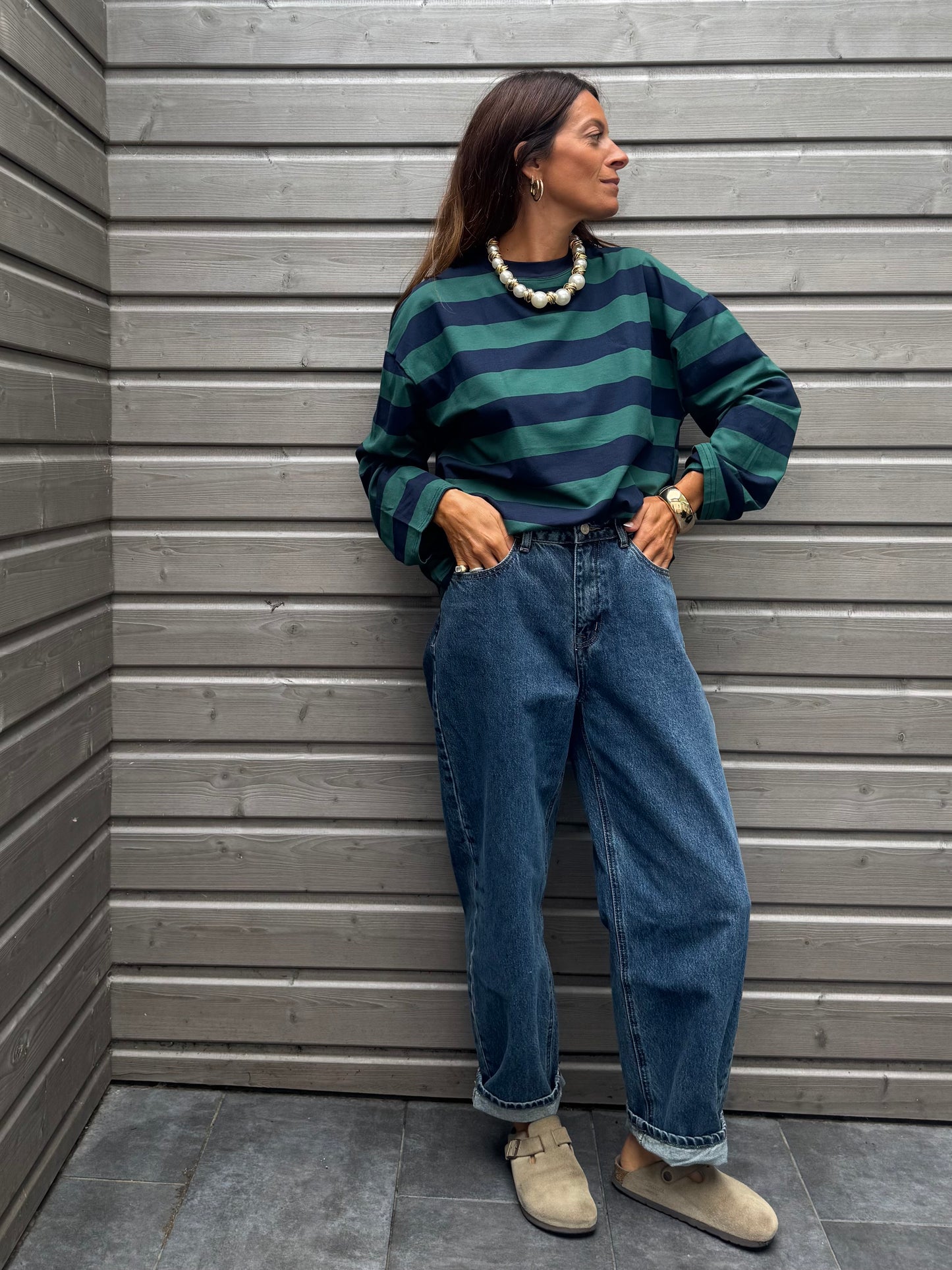 T-shirt PAOLO rayé marine/vert