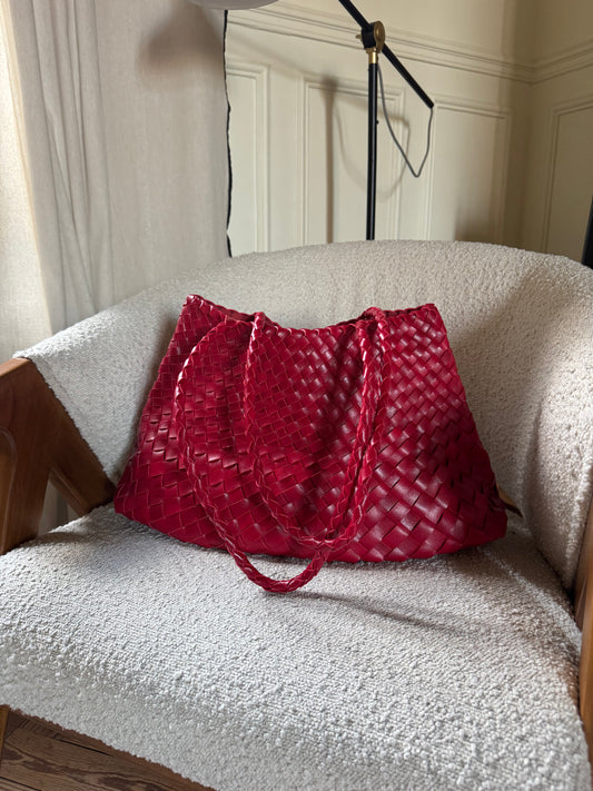 Sac BOBBY grand modèle tressé rouge