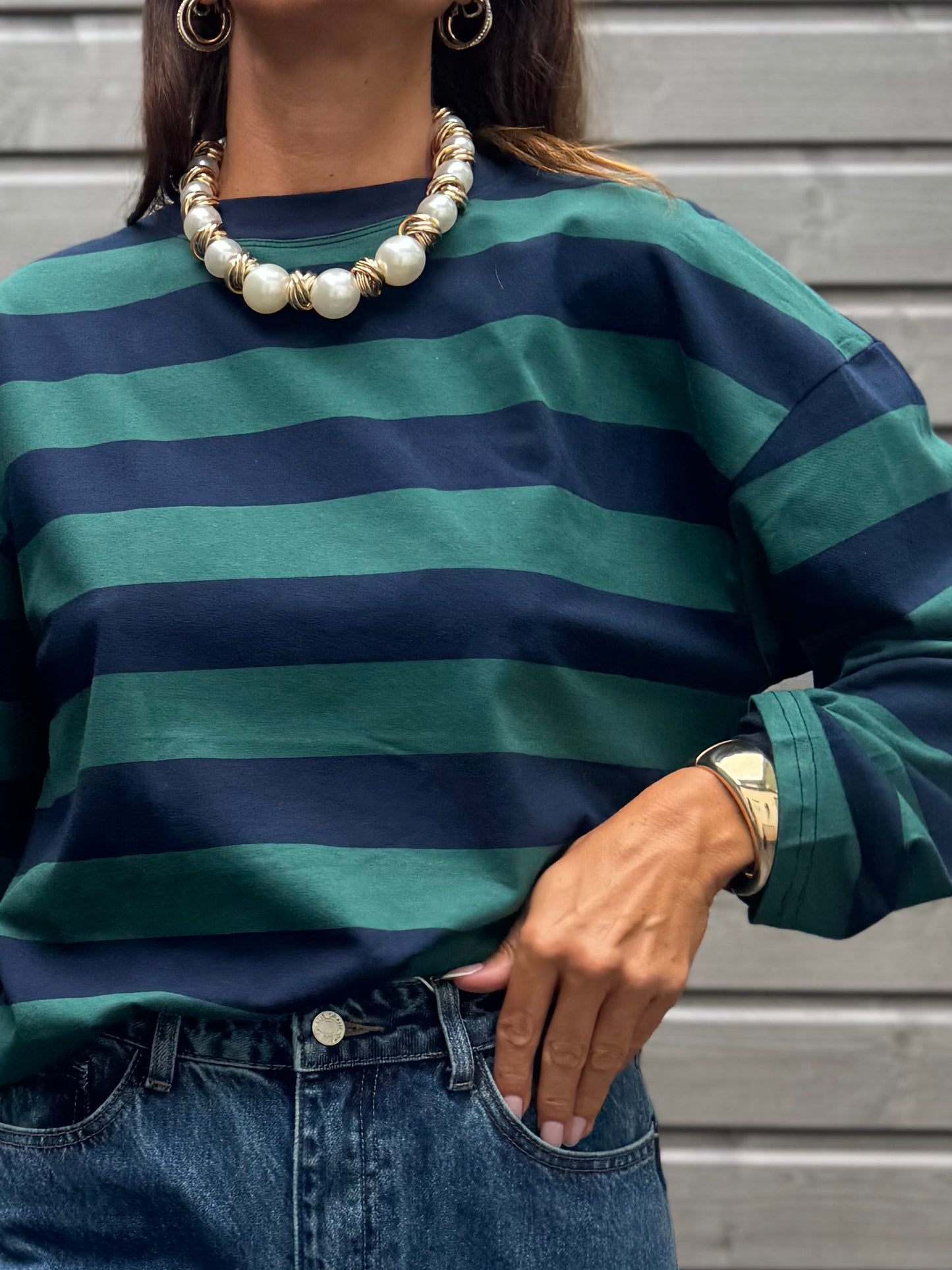T-shirt PAOLO rayé marine/vert
