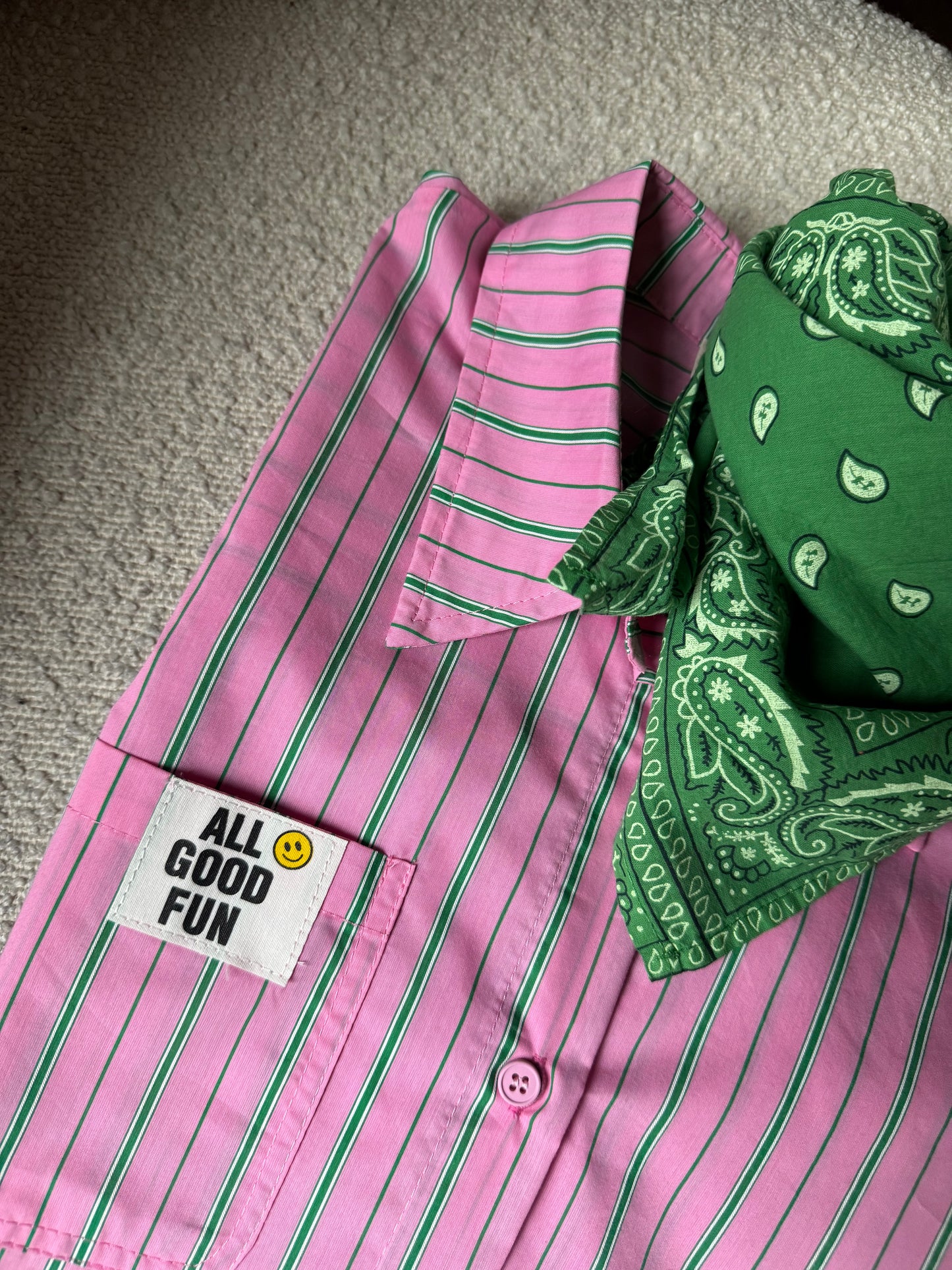 Chemise SMILEY rayée rose/vert
